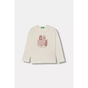 United Colors of Benetton longsleeve din bumbac pentru copii culoarea bej, 3JERG10KB imagine