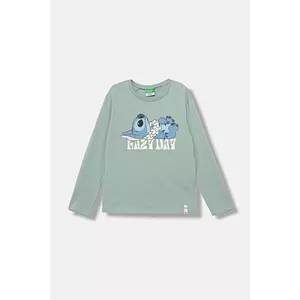 United Colors of Benetton longsleeve din bumbac pentru copii culoarea turcoaz, 35RYC10Q7 imagine
