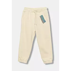 United Colors of Benetton pantaloni de trening din bumbac pentru copii culoarea bej, cu imprimeu, 3J68GF04Z imagine