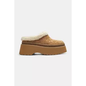 Coach papuci din piele întoarsă Cecelia Signature culoarea bej, CCO36 imagine