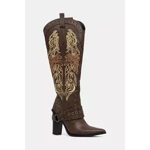 Koi Footwear cizme x Twilight Children Of The Moon Cowboy Boots femei, culoarea maro, cu toc drept, FW01 imagine