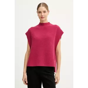 United Colors of Benetton vestă din amestec de lână culoarea roz, cu turtleneck, 1244D10EF imagine