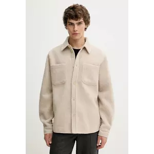 Les Deux jachetă cămașă cu lână Lennon culoarea bej, de tranziție, 1000547 imagine