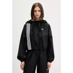 adidas Originals bluză Ribbon Off Placed 3 Stripes Tracktop culoarea negru, cu glugă, cu imprimeu, JX2698 imagine