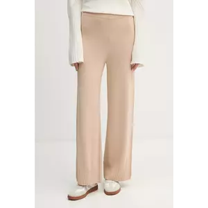 United Colors of Benetton pantaloni cu lână culoarea bej, lat, high waist, 102HDF00Z imagine
