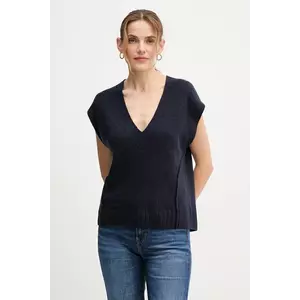 United Colors of Benetton vestă din amestec de lână culoarea bleumarin, 126WD4033 imagine