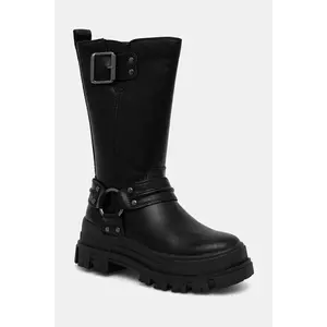 Buffalo botine Aspha Biker Boot Hi culoarea negru, cu toc plat, izolat, 1270123-BLK imagine