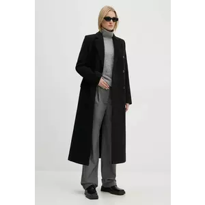 Samsoe Samsoe palton de lana culoarea negru, de tranzitie, cu doua randuri de nasturi imagine