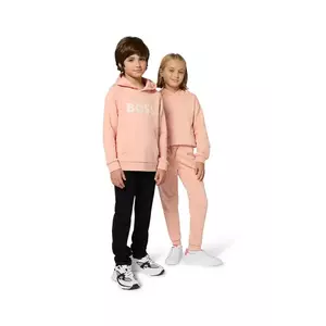 BOSS bluză copii culoarea portocaliu, cu glugă, cu imprimeu, J52351 imagine