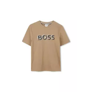 BOSS tricou de bumbac pentru copii culoarea maro, cu imprimeu, J52360 imagine