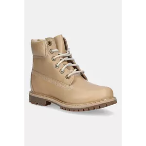 Timberland bocanci de piele Premium 6 Inch Lace Up Waterproof culoarea bej, cu toc plat, TB0A2HR8EN21 imagine