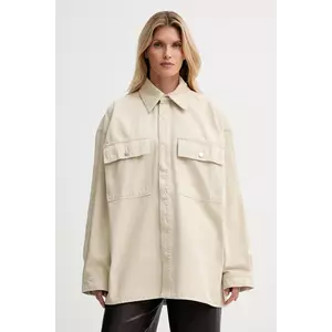 Nanushka cămașă jeans culoarea bej, cu guler clasic, relaxed, NW25PFJK13873 imagine