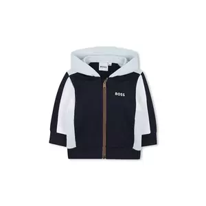 BOSS bluză bebe culoarea bleumarin, cu glugă, cu imprimeu, J52447 imagine