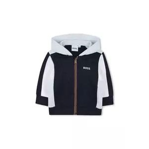 BOSS bluză bebe culoarea bleumarin, cu glugă, cu imprimeu, J52447 imagine