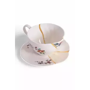 Seletti ceașcă și farfurioară Kintsugi 160 ml culoarea alb imagine
