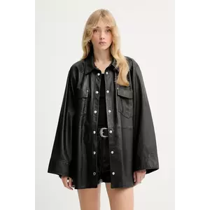 Gestuz cămașă din piele culoarea negru, cu guler clasic, relaxed, 10910553 imagine