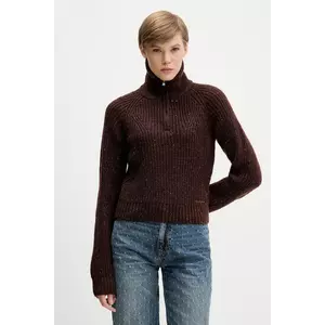 Tommy Jeans pulover din amestec de lână culoarea maro, călduros, cu guler, DW0DW21686 imagine