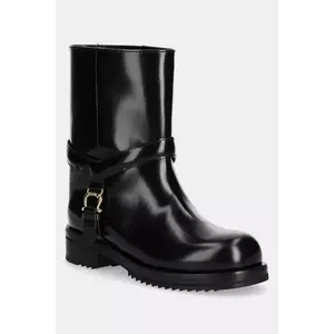Pollini cizme de piele culoarea negru, cu toc plat, PA21084G0NPC0000 imagine