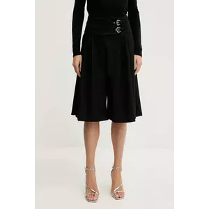 Versace Jeans Couture pantaloni scurti din lână culoarea negru, uni, high waist, 79HAD102 N0542 imagine