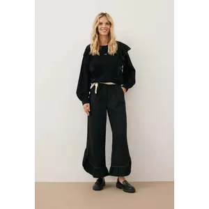 Bizuu pantaloni NELLY culoarea negru, lat, high waist, NELLY CZARNY imagine
