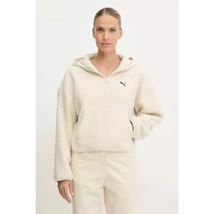 Puma bluză culoarea bej, cu glugă, uni, 632048 imagine