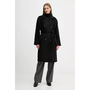 Dkny palton de lână culoarea maro, de tranziție, cu două rânduri de nasturi, DLEMWS16 imagine