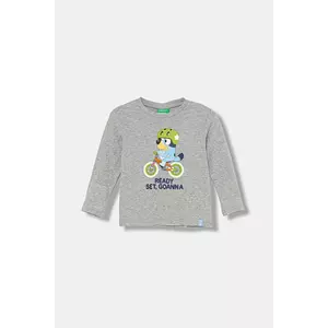 United Colors of Benetton longsleeve din bumbac pentru copii culoarea gri, cu imprimeu, 3I1XG10KH imagine
