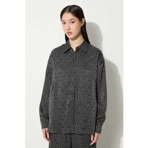 Kenzo camasa Weave Dropped Shoulders Shirt femei, culoarea negru, cu guler clasic, relaxed, FE62CH2479R1.99 imagine