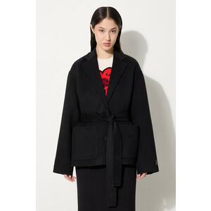 Kenzo geaca de lana Double Face Workwear Jacket culoarea negru, de tranzitie, FE62VE2559WA.99 imagine