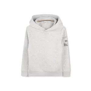 BOSS bluză copii culoarea gri, cu glugă, melanj, J52354 imagine
