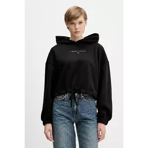 Tommy Jeans hanorac de bumbac culoarea negru, cu glugă, cu imprimeu, DW0DW21607 imagine