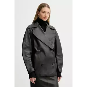 Liviana Conti palton de piele culoarea negru, L5WX40 imagine