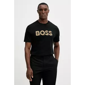 BOSS tricou din bumbac culoarea negru, cu imprimeu, 50551902 imagine