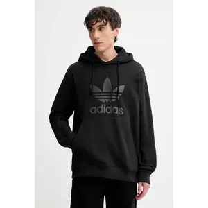 adidas Originals hanorac de bumbac Trefoil Hoody culoarea negru, cu glugă, cu imprimeu, JY3766 imagine