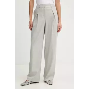 BOSS Orange pantaloni cu lână culoarea gri, drept, high waist, 50547679 imagine