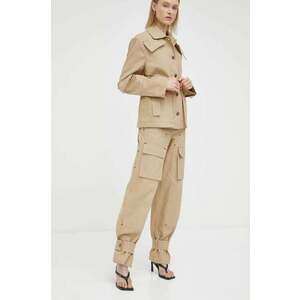 Remain pantaloni femei, culoarea bej, lat, high waist imagine