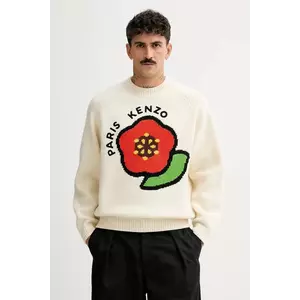 Kenzo pulover de lana Pop barbati, culoarea bej, călduros, FF55PU7223LA.02 imagine