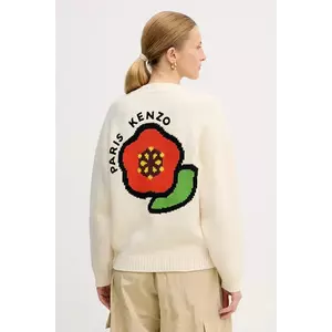 Kenzo cardigan din lana Pop femei, culoarea bej, călduros, FF52CA4983LA.02 imagine