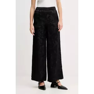 Kenzo pantaloni de mătase femei, culoarea negru, lat, high waist, FF52PA0849JR.99 imagine