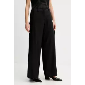 Kenzo pantaloni de lână femei, culoarea negru, lat, high waist, FF52PA0999RA.99 imagine