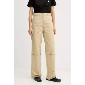 Kenzo pantaloni de bumbac femei, culoarea bej, drept, high waist, FF52PA1009DL.11 imagine