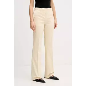 Kenzo pantaloni din amestec de in femei, culoarea bej, evazati, high waist, FF52PA1019GA.04 imagine