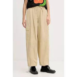 Kenzo pantaloni femei, culoarea bej, lat, high waist, FF52PA1059FI.11 imagine