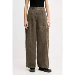 Kenzo pantaloni de bumbac Dyed Canvas Cargo Pants culoarea maro, lat, high waist, FE62PA0909GK.92 imagine