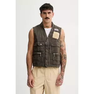 Kenzo vestă din bumbac Multipocket Gilet culoarea maro, de tranzitie, FE65VE0089GK.92 imagine