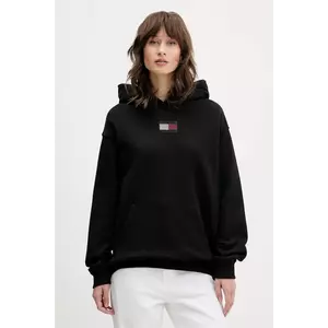 Tommy Jeans hanorac de bumbac culoarea negru, cu glugă, cu imprimeu, DW0DW21605 imagine