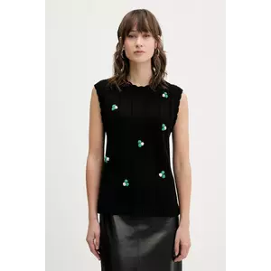 Stine Goya vestă din amestec de lână culoarea negru, SG-AW25-K043-2359 imagine