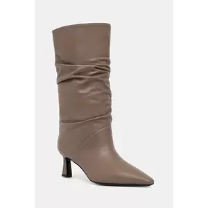 Pollini cizme de piele culoarea maro, cu toc cui, SA24115C0NTE0135 imagine