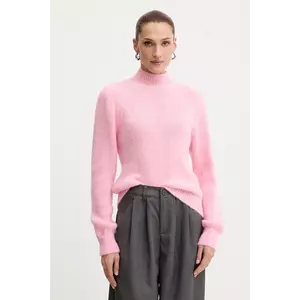 Morgan pulover din amestec de lână culoarea roz, cu guler, MLEONAR imagine