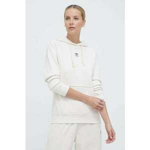 adidas Originals hanorac de bumbac Essentials Regular Hoodie femei, culoarea bej, cu glugă, uni, IA6426 imagine